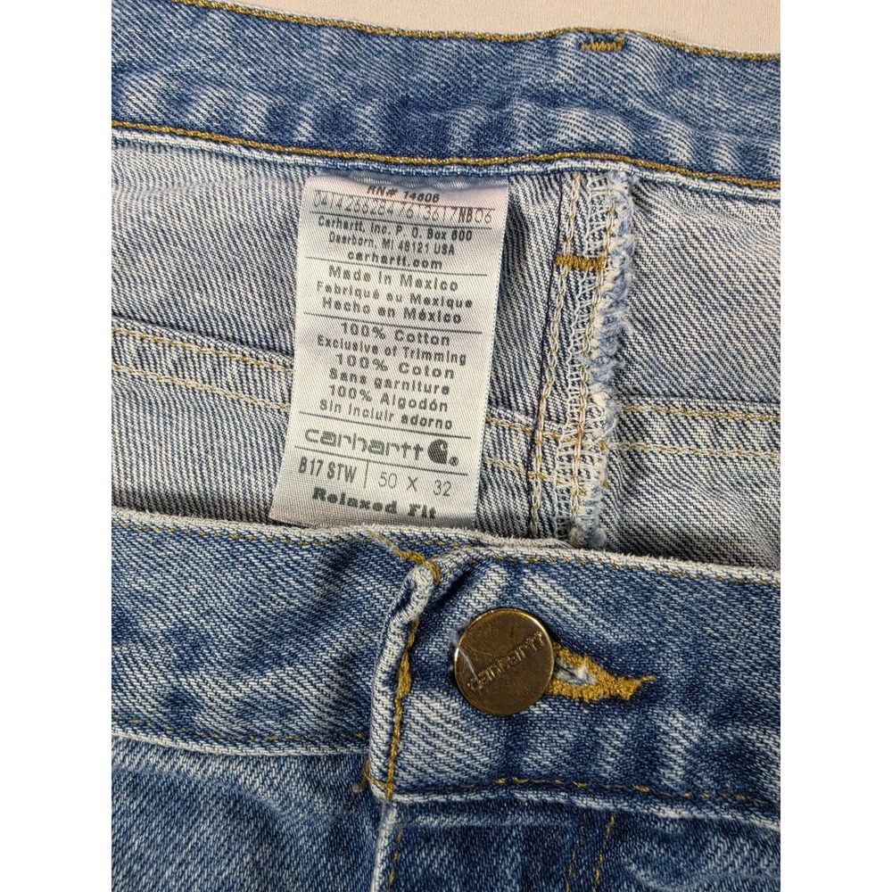 Carhartt B17 STW Relaxed Fit Tapered Leg Jeans Mens 50x32 Stonewash Blue Denim - Picture 2 of 7